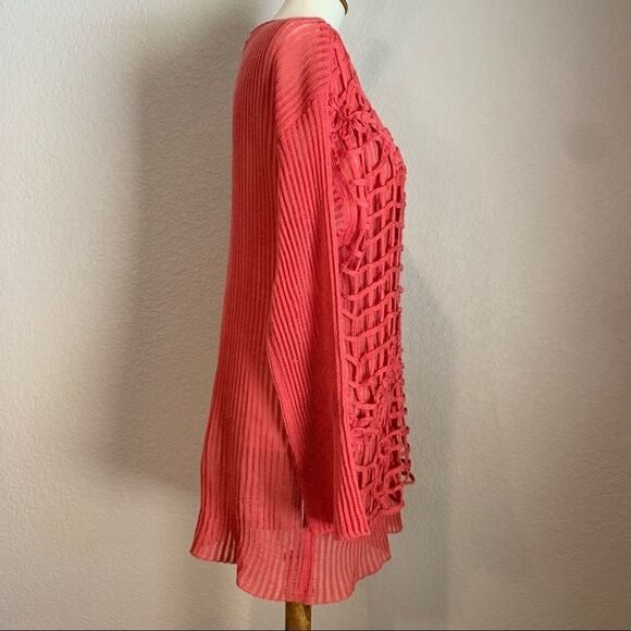 VTG Coral Sheer Floral Overlay Sweater OS Sonia - Picture 5 of 16